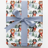 Festive Winter Dog Gift Wrap, Cavalier King Charles Spaniel Wrapping Paper, Dog Lover Christmas Wrapping Paper