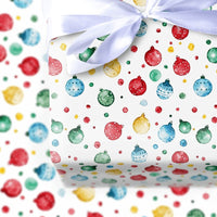 Festive Holiday Baubles Gift Wrap, Watercolor Christmas Ornament Wrapping Paper, Colorful Xmas Wrapping Paper, Winter Present Wrap