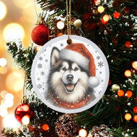 Santa Hat Malamute Dog Ornament, Alaskan Malamute Christmas Ornament, Ceramic Pet Holiday Ornament, Winter Dog Lover Keepsake Present