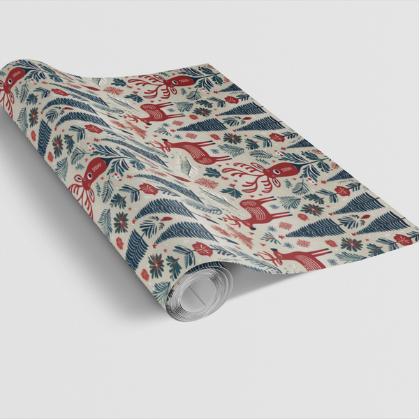 Nordic Reindeer Wrapping Paper, Scandi Deer Gift Wrap, Christmas Holiday Gift Wrap Roll, Winter Stag Present Paper, Woodland 
