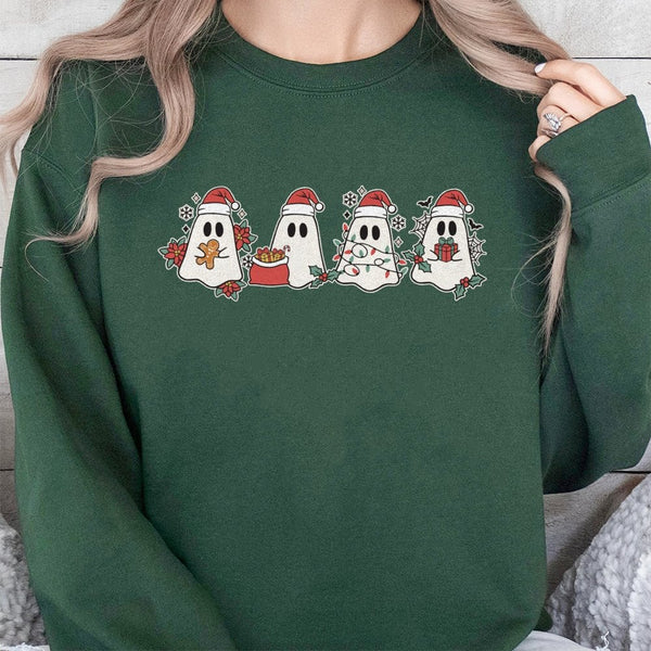 Adorable Santa Ghost Crewneck, Christmas Ghost Sweatshirt, Retro Spooky Xmas Sweatshirt, Holiday Graphic Pullover, Comfy Wint