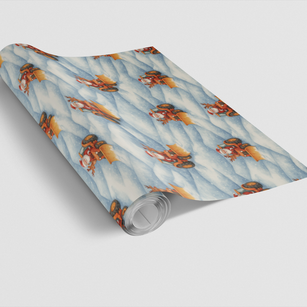 Snow Plow Christmas Gift Wrap, Santa Driving Tractor Wrapping Paper, Farm Holiday Wrapping Paper, Country Xmas Gift Wrap