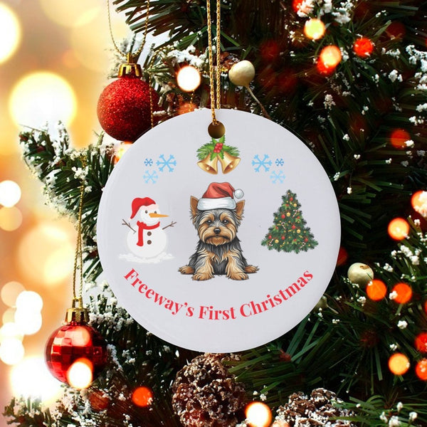 Yorkie Puppy Ceramic Ornament, Yorkshire Terrier Christmas Ornament, Dog First Christmas Tree Ornament, Pet Lover Holiday Kee