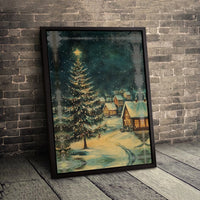 Snowy Winter Landscape Print, Vintage Christmas Village Canvas Wall Art, Christmas Tree Canvas, Comfy Christmas Village Decor, Holiday Present