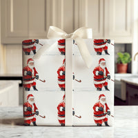 Sports Christmas Gift Wrap, Hockey Santa Wrapping Paper, Humorous Santa Claus Wrapping Paper, Ice Hockey Fan Holiday Gift Wrap Paper Roll