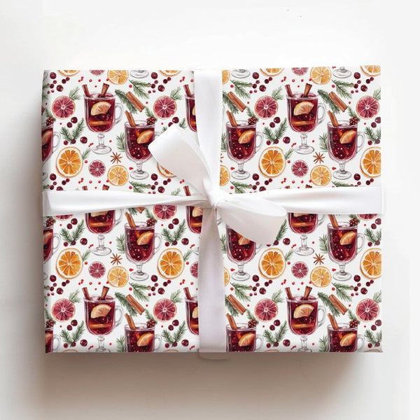 Watercolor Holiday Drink Gift Wrap, Mulled Wine Christmas Wrapping Paper, Festive Winter Wrapping Paper, Comfy Xmas Beverage 