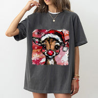 Santa Hat Holiday Graphic Tee, Adorable Reindeer Christmas Shirt, Festive Reindeer T-Shirt, Winter Holiday Reindeer Tee, Xmas Present for Men