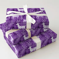 Watercolor Winter Forest Gift Wrap, Purple Reindeer Wrapping Paper, Snowy Deer Holiday Wrapping Paper, Woodland Christmas Gift Wrap Roll