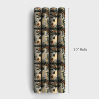Snowy Town Holiday Gift Wrap, Classic Cars Winter Village Christmas Wrapping Paper, Vintage Xmas Wrapping Paper, Festive Gift Wrap Roll