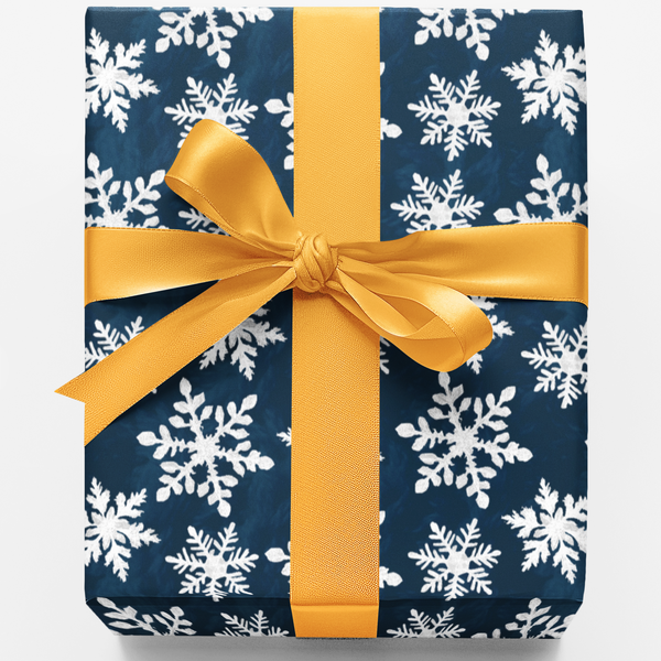 Winter Holiday Gift Wrap Roll, Navy Blue Snowflake Wrapping Paper, Elegant Snowflake Present Paper, Festive Christmas Wrappin