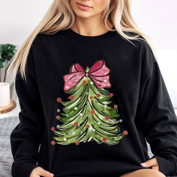 Cheetah Holiday Crewneck, Pink Bow Christmas Tree Sweatshirt, Adorable Merry Christmas Sweatshirt, Trendy Winter Graphic Swea
