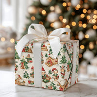 Watercolor Elf Holiday Gift Wrap, Santa Elves Village Christmas Wrapping Paper, Whimsical Winter Wonderland Wrapping Paper, Xmas Gift Wrap
