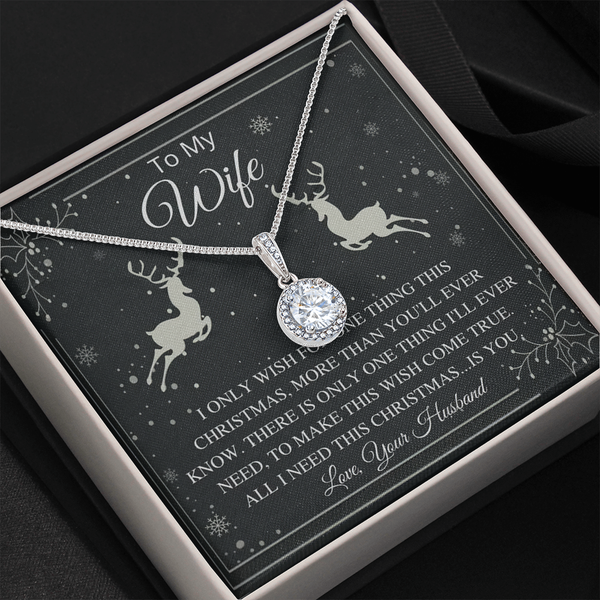 Christmas Message Keepsake Pendant, Wife Eternal Hope Necklace, White Gold Stainless Steel, Romantic Holiday Jewelry Present 