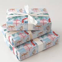 Coastal Beach Holiday Gift Wrap, Tropical Santa Christmas Wrapping Paper, Palm Tree Xmas Wrapping Paper, Summer Holiday Gift Wrap Roll