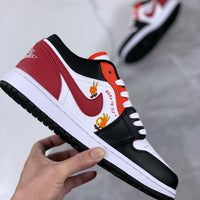 Retro Low Top Basketball Shoes, White Red Black Colorway, Lace Up Design, Casual Gift for Shoe Lovers