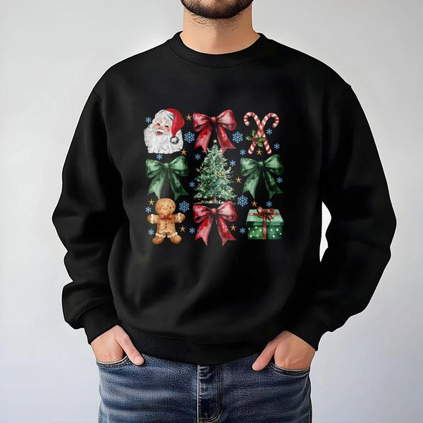 Retro Holiday Graphic Sweater, Vintage Christmas Icons Sweatshirt, Festive Xmas Crewneck, Comfy Winter Pullover, Holiday Pres