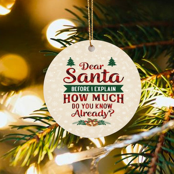 Humorous Christmas Quote Ornament, Dear Santa Before I Explain Ornament, Humorous Holiday Tree Ornament, Ceramic Circle Keeps
