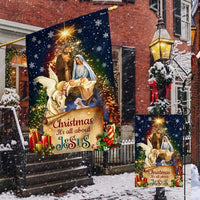 Its All About Jesus Holy Family Yard Flag, Christmas Nativity Garden Flag, Double-Sided Christian Holiday Lawn Flag, Faith Porch Decor