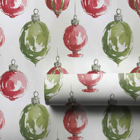 Red and Green Baubles Gift Wrap, Watercolor Christmas Ornament Wrapping Paper, Holiday Ornament Wrapping Paper, Festive Present Packaging Roll