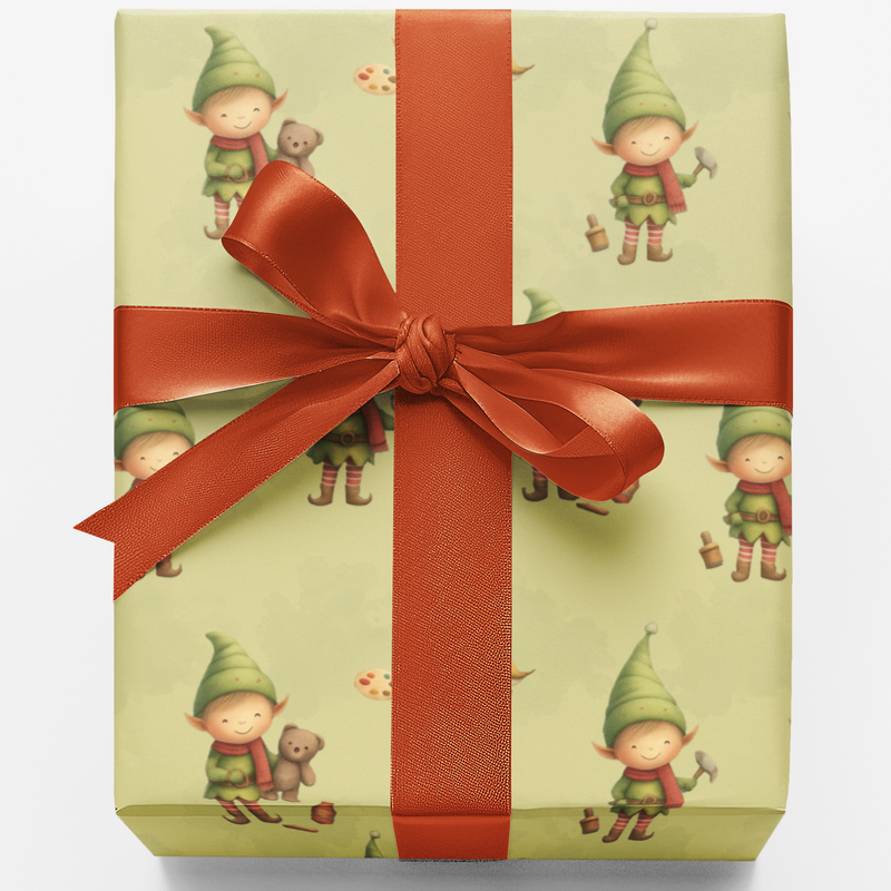 Adorable Christmas Gift Wrap, Santa Elf Workshop Wrapping Paper, North Pole Holiday Wrapping Paper, Kids Xmas Present Paper, Festive Gift Wrap