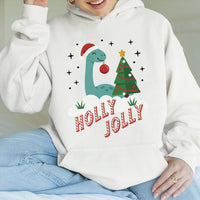 Adorable Dino Holiday Sweatshirt, Holly Jolly Dinosaur Christmas Hoodie, Festive Prehistoric Xmas Pullover, Winter Animal Hooded Sweater