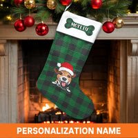 Green Buffalo Plaid Pet Stocking, Personalized Dog Christmas Stocking, Custom Puppy Christmas Stocking, Holiday Dog Lover Mantle Decor Present