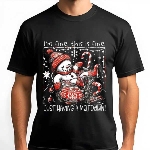 Melting Snowman Graphic Tee, I'm Fine This Is Fine Snowman T-Shirt, Humorous Winter Holiday Shirt, Sarcastic Christmas Tee, P