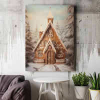Christmas Gingerbread Wall Art, Gingerbread Church Canvas Art, Winter Gingerbread Canvas, Snowy Forest Print, Comfy Holiday Decor Present