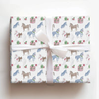Equestrian Holiday Gift Wrap, Christmas Horse Wrapping Paper, Watercolor Pony Wrapping Paper, Festive Horse Lover Gift Wrap Roll