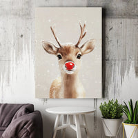 Adorable Christmas Reindeer Print, Red Nosed Reindeer Canvas Wall Art, Holiday Animal Canvas Decor, Winter Festive Canvas, Xmas Home Decor Present