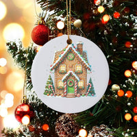 Candy Cane Holiday Tree Ornament, Gingerbread House Christmas Ornament, Festive Ceramic Ornament, Sweet Treats Winter Decor, Xmas Keepsake