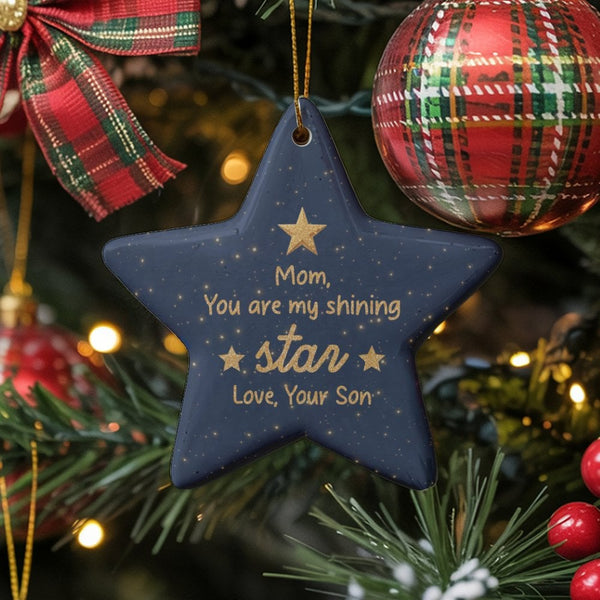 Mom from Son Christmas Star Ornament, Shining Star Mom Ornament, Ceramic Mom Star Keepsake Ornament, Sentimental Holiday Pres