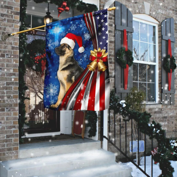 Santa Hat Dog Xmas Flag, German Shepherd Christmas Garden Flag, Winter Holiday Yard Flag, Double Sided Pet Lawn Flag