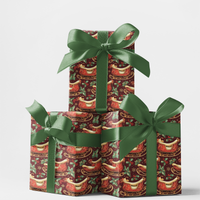 Red and Gold Santa Sleigh Gift Wrap, Victorian Christmas Wrapping Paper, Vintage Holiday Wrapping Paper, Traditional Xmas Gift Wrap Roll