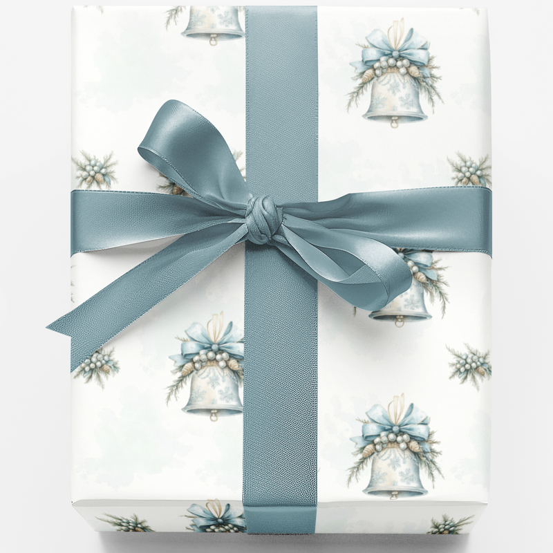 Winter Floral Holiday Gift Wrap, Christmas Bells Gift Wrapping Paper, Festive Botanical Xmas Wrapping Paper, Holiday Present Gift Wrap Roll