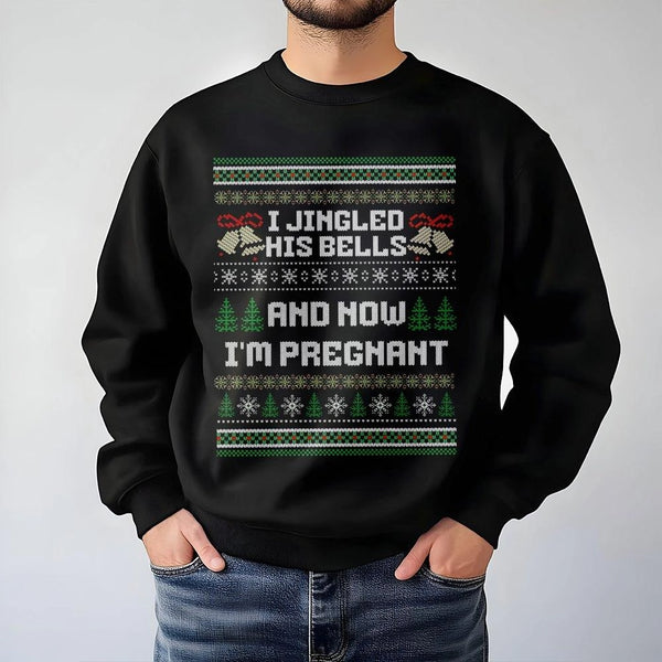Humorous Christmas Pregnancy Announcement Crewneck, I Jingled His Bells Sweatshirt, Expecting Mom Holiday Sweater