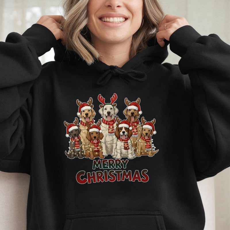 Reindeer Dog Lover Hooded Sweatshirt, Merry Christmas Dogs Hoodie, Festive Puppy Holiday Pullover, Adorable Xmas Dog Mom Winter Present