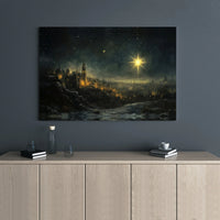 Nativity Cityscape Christmas Canvas Print, Star of Bethlehem Canvas Wall Art, Winter Holy Night Canvas Art