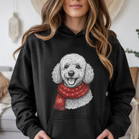 Festive Dog Scarf Sweatshirt, Poodle Christmas Hoodie, Adorable Puppy Winter Hooded Pullover, Retro Holiday Dog Lover Hoodie, Poodle Mom Present