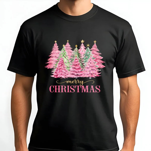 Watercolor Festive Holiday T-Shirt, Pink Christmas Tree T-Shirt, Adorable Merry Christmas Shirt, Girly Pastel Xmas Graphic Te