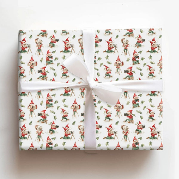 Vintage Camera Holiday Gift Wrap, Photographer Elf Christmas Wrapping Paper, Whimsical Elves Wrapping Paper, Adorable Xmas Gi