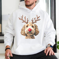 Adorable Christmas Dog Hoodie, Reindeer Goldendoodle Hoodie, Holiday Doodle Hooded Sweatshirt, Xmas Puppy Pullover Hoodie, Dog Lover Xmas Present