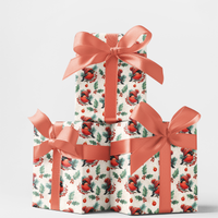 Festive Winter Bird Gift Wrap, Christmas Bullfinch Wrapping Paper, Holly Pattern Wrapping Paper, Holiday Nature Lover Gift Wrap Roll