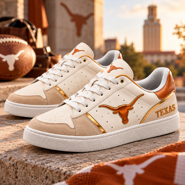 TEX Cream and Burnt Orange - Longhorn Pride Low Tops - main