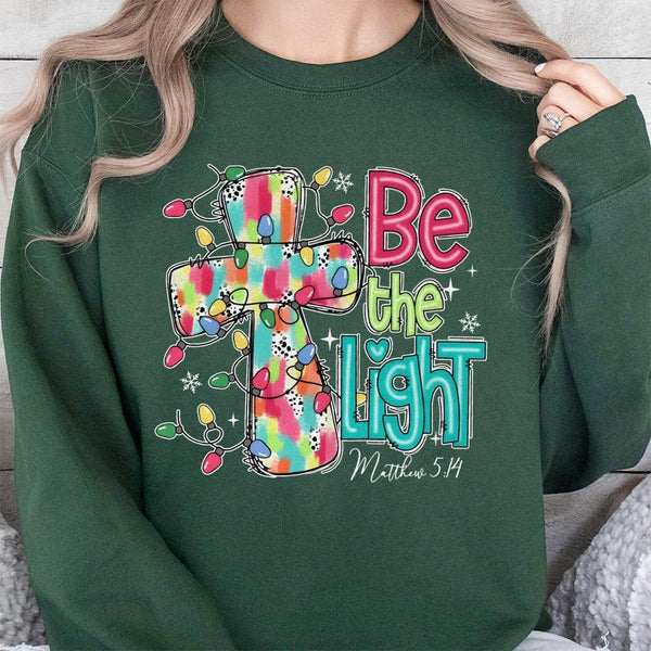 Matthew 5:14 Scripture Crewneck, Be the Light Christmas Cross Sweatshirt, Religious Holiday Faith Pullover, Christian Christm