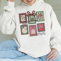 Vintage Holiday Stamp Pullover, Merry and Pregnant Christmas Hoodie, Pregnancy Announcement Hooded Sweatshirt, Expecting Mom Xmas Present