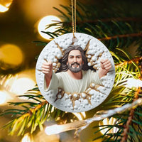 Humorous Faith Jesus Tree Ornament, Thumbs Up Jesus Christmas Ornament, Christian Ceramic Holiday Ornament, Church Friend Keepsake Present