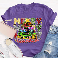 Colored Pencil Tree Holiday Graphic Tee, Christmas Teacher T-Shirt, Festive Teacher Shirt, Winter Break Elementary Educator Apparel