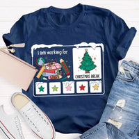 Stars and Christmas Tree Graphic Tee, Working for Christmas Break Shirt, Humorous Teacher Holiday T-Shirt, Christmas Break Present Shirt