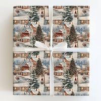 Snowy Town Storefronts Holiday Gift Wrap, Vintage Christmas Village Wrapping Paper, Nostalgic Xmas Wrapping Paper, Festive Winter Gift Wrap